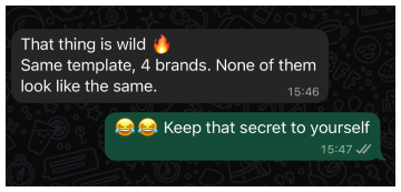 Message: same template, 4 brands, none look the same